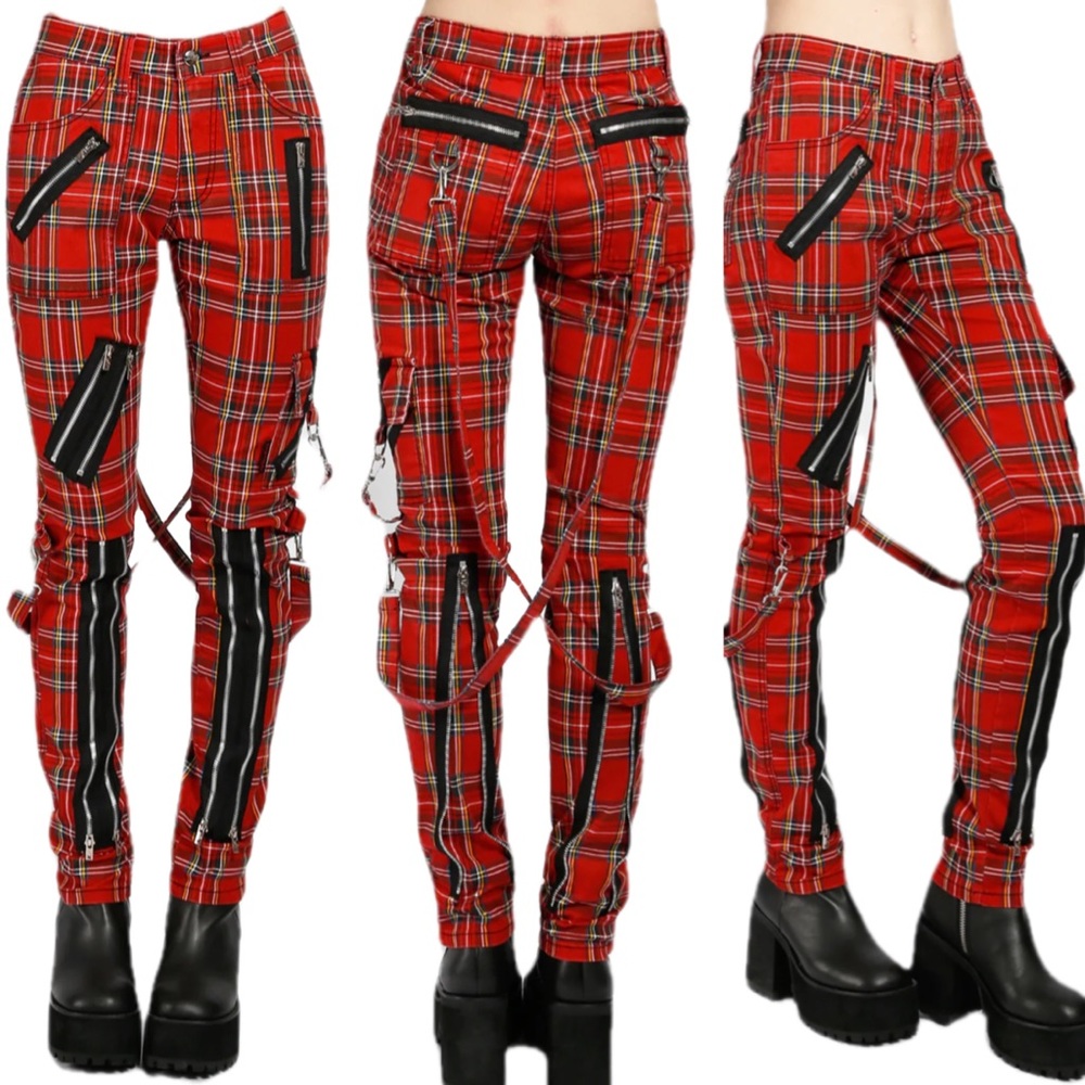 CLASSIC SLIM LEG BONDAGE PANT RED PLAID size 38 like new